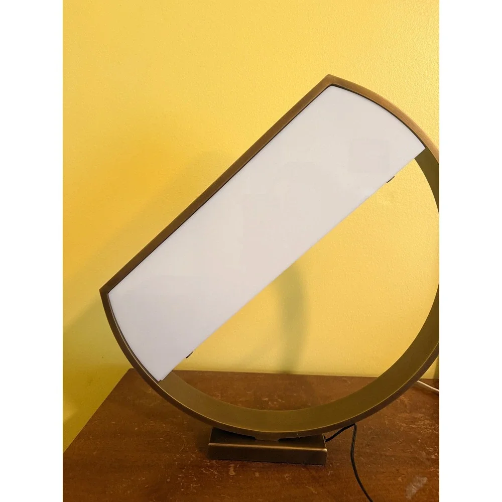 Arteriors Luna Modern Geometric‎ Accent Lamp Brushed Brass Circular White Shade